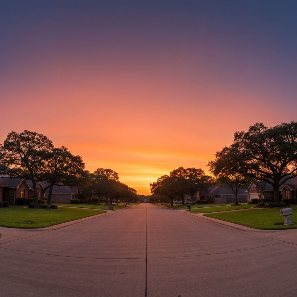 Sunset over Oakwood Glen neighborhood